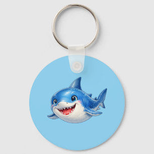 Cute Shark with Big Eyes Happy Ocean Animal Illust Keychain