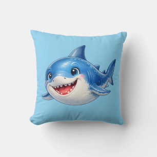 Cute Shark with Big Eyes Happy Ocean Animal Illust Throw Pillow