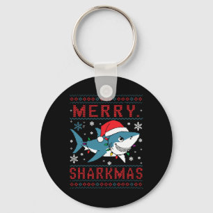 Cute Shark With Christmas Hat Merry Xmas Keychain