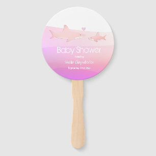 Cute Sharks and Ocean Pink Baby Shower Hand Fan