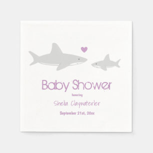 Cute Sharks Heart Purple Baby Shower Napkin