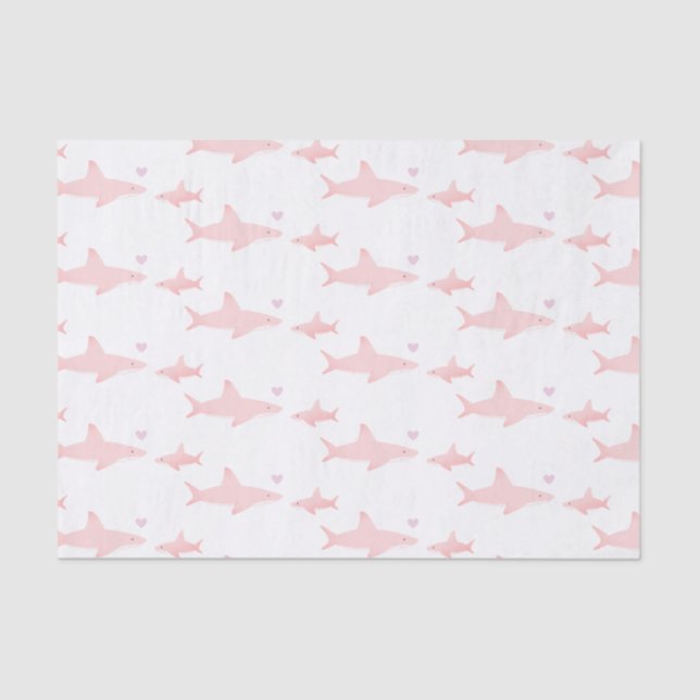 Cute Sharks Pink White | Baby Shower Tissue Paper (Front)
