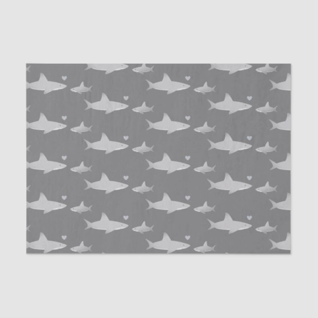 Cute Sharks Solid Grey Background | Baby Shower Tissue Paper (Front)