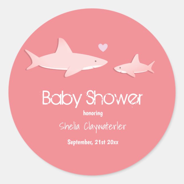 Cute Sharks Solid Pink Background | Baby Shower Classic Round Sticker (Front)