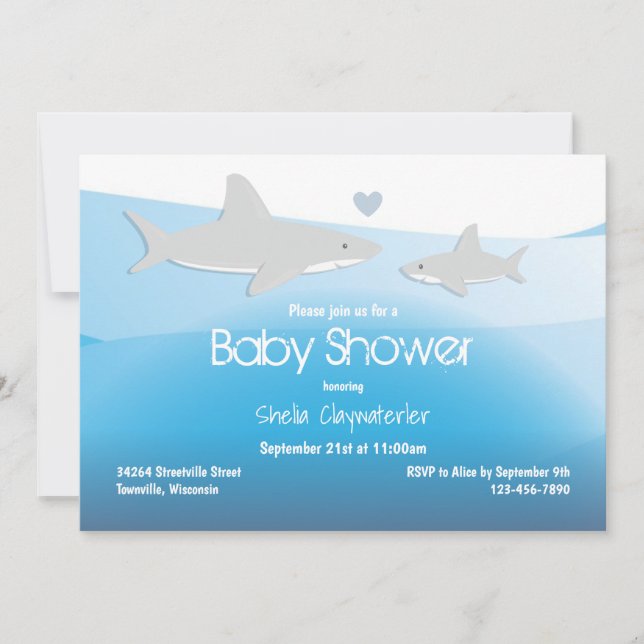 Cute Sharks Under the Sea Baby Shower Invitation (Front)