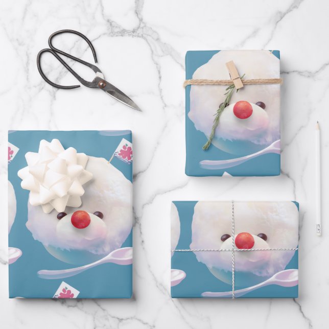 Cute Shaved Ice Dog Pattern Wrapping Paper Sheet (Front)