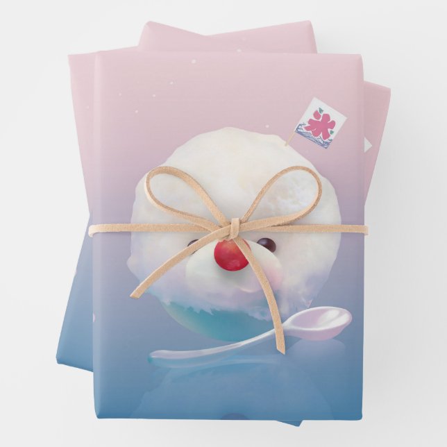 Cute Shaved Ice Dog Wrapping Paper Sheet (In situ)