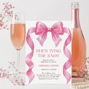 Cute She’s Tying the Knot Pink Bow Bridal Shower Invitation