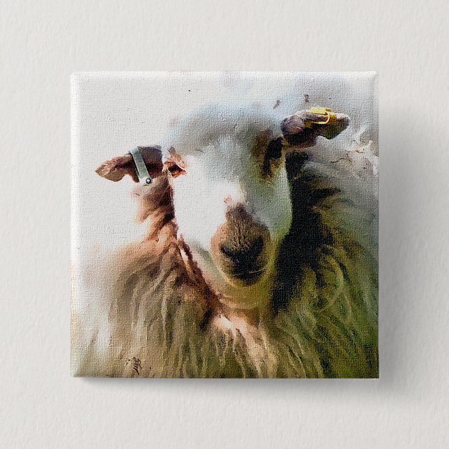 CUTE SHEEP 2 INCH SQUARE BUTTON (Front)
