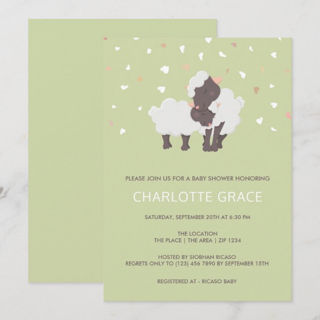 Cute Sheep And Lamb Personalized Baby Shower Invitation (Front/Back)