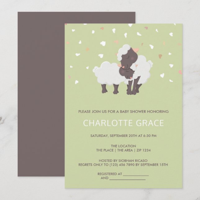 Cute Sheep And Lamb Personalized Baby Shower Invitation (Front/Back)