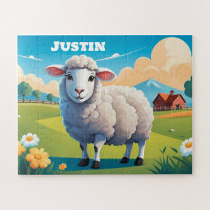 Cute Sheep at Farm Personalized Kid's Jigsaw Puzzle