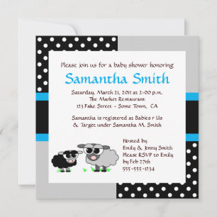 Cute Sheep Baby Shower Invitation Blue Black Grey
