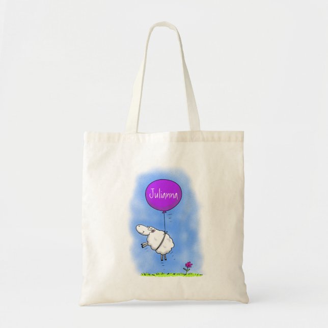 Cute sheep balloon cartoon humor illustration tote bag (Front)