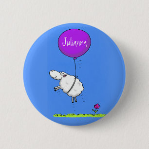 Cute sheep balloon cartoon humour illustration 2 inch round button