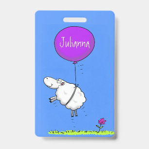 Cute sheep balloon cartoon humour illustration badge