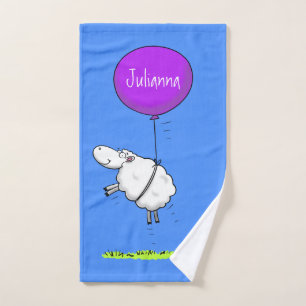 Cute sheep balloon cartoon humour illustration bath towel set