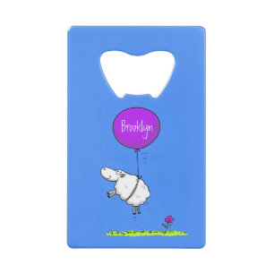 Cute sheep balloon cartoon humour illustration credit card bottle opener