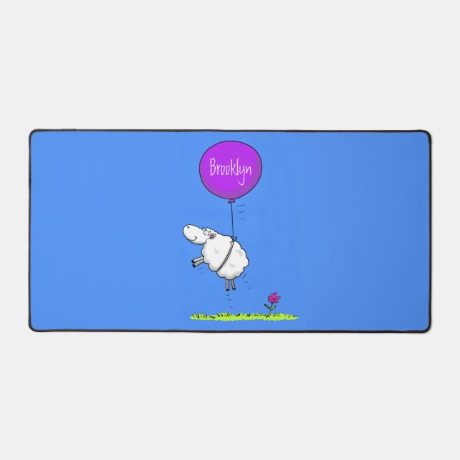 Cute sheep balloon cartoon humour illustration desk mat (Front)