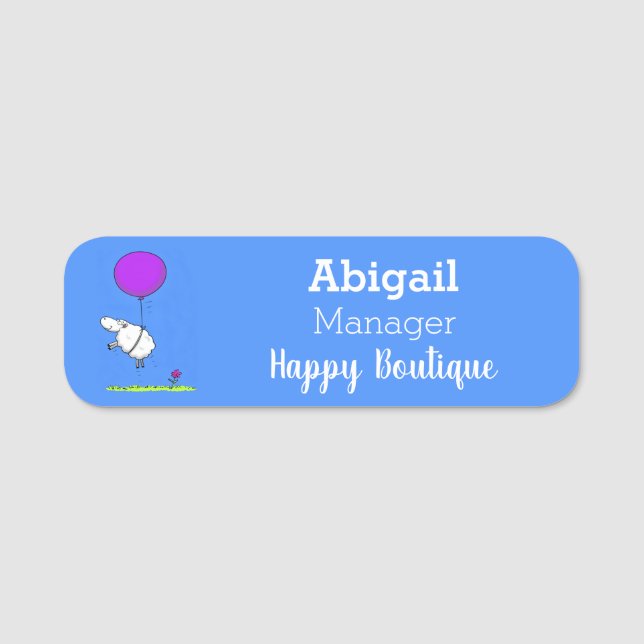 Cute sheep balloon cartoon humour illustration  name tag (Front)