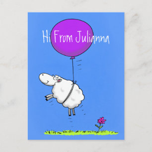 Cute sheep balloon cartoon humour illustration postcard