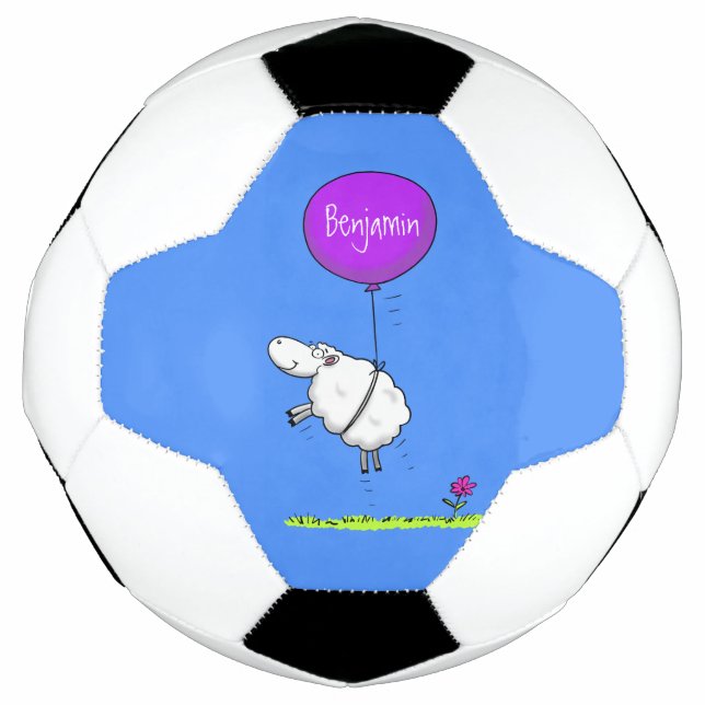 Cute sheep balloon cartoon humour illustration soccer ball (Front)