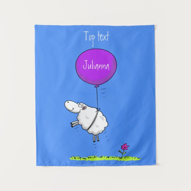 Cute sheep balloon cartoon humour illustration  tapestry (Front)