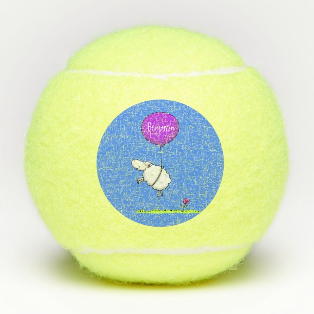 Cute sheep balloon cartoon humour illustration tennis balls (Front)
