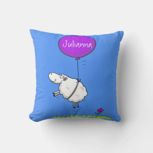 Cute sheep balloon cartoon humour illustration throw pillow