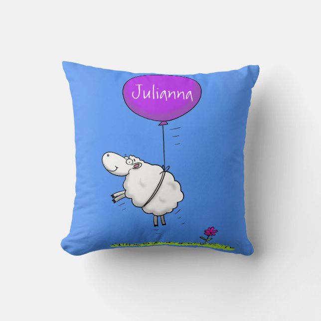 Cute sheep balloon cartoon humour illustration throw pillow (Front)