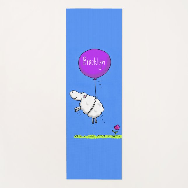 Cute sheep balloon cartoon humour illustration yoga mat (Front)