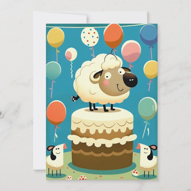 Cute Sheep Birthday Party Flat Greeting Card (Front)
