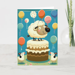 Cute Sheep Birthday Party Greeting Card