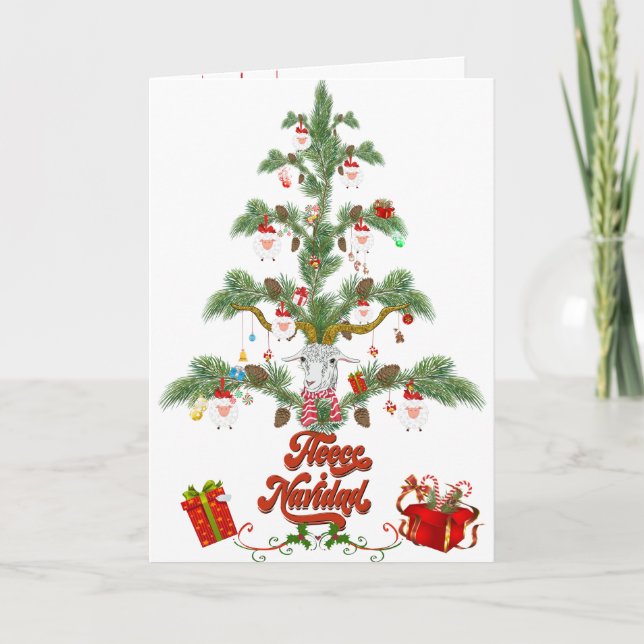 Cute Sheep Christmas Tree Fleece Navidad Card (Front)