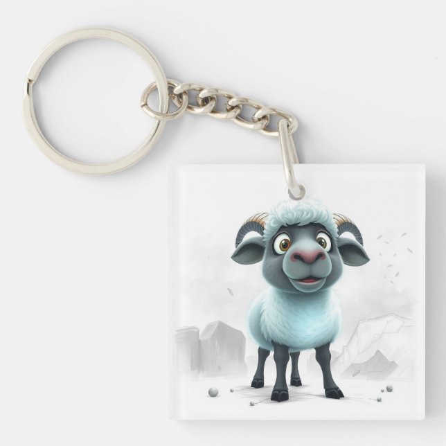 Cute Sheep Cozy Design Keychain (Front)