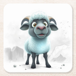 Cute Sheep Cozy Design Square Paper Coaster