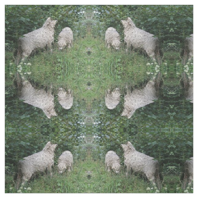 Cute Sheep Eating Leaves Patterned Animal Fabric (Swatch)