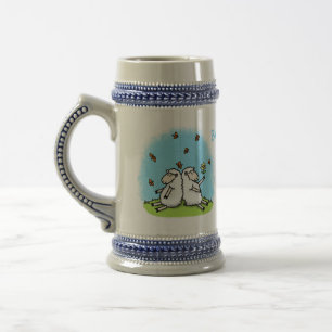 Cute sheep friends and butterflies cartoon beer stein