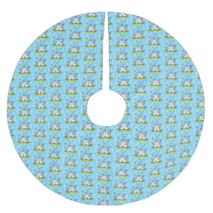 Cute sheep friends and butterflies cartoon brushed polyester tree skirt
