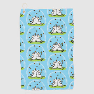 Cute sheep friends and butterflies cartoon golf towel