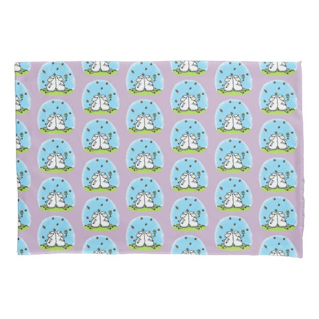 Cute sheep friends and butterflies cartoon pillowcase (Front)