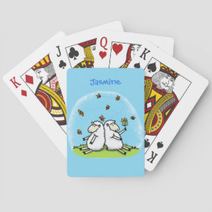 Cute sheep friends and butterflies cartoon playing cards