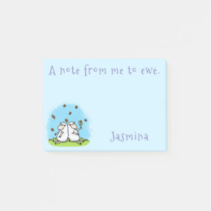 Cute sheep friends and butterflies cartoon post-it notes