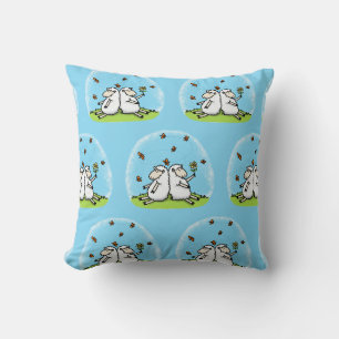 Cute sheep friends and butterflies cartoon throw pillow