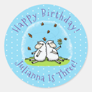 Cute sheep friends personalized cartoon birthday classic round sticker