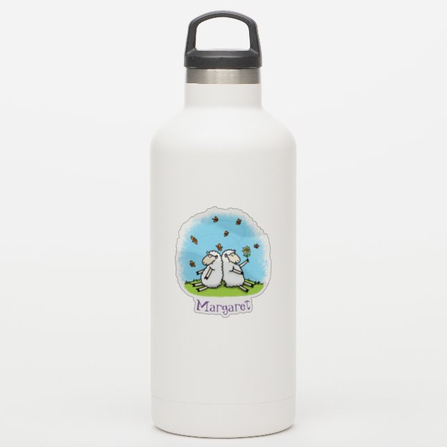 Cute sheep friends whimsical cartoon illustration (Waterbottle)