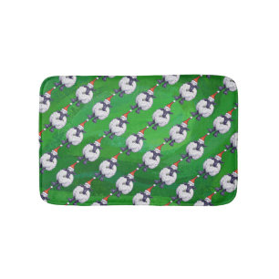 Cute Sheep in Santa Hat On Green Bath Mat