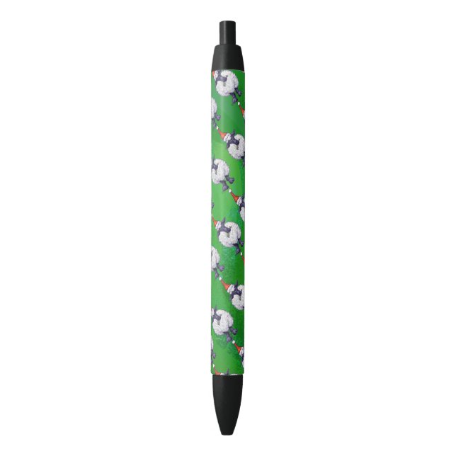 Cute Sheep in Santa Hat On Green Black Ink Pen (Front Vertical)
