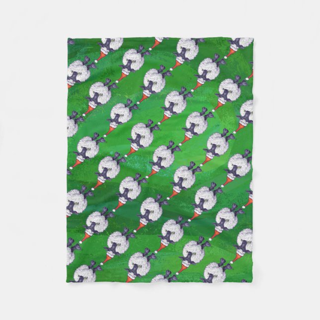 Cute Sheep in Santa Hat On Green Fleece Blanket (Front)