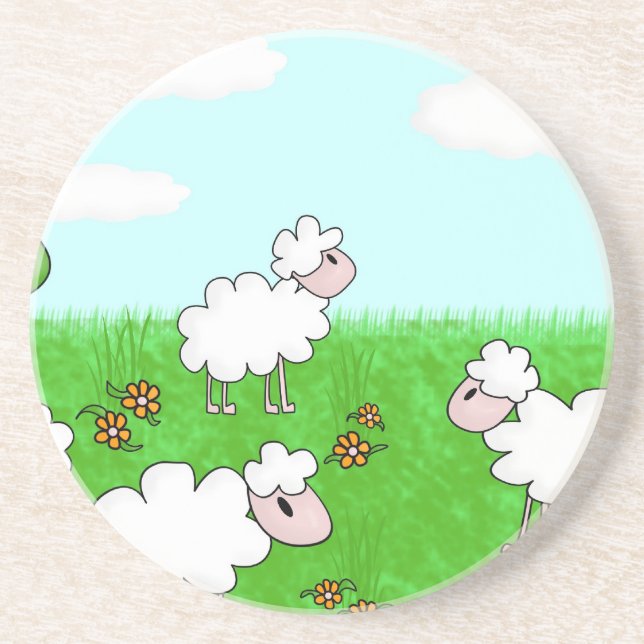 Cute Sheep Kids Illustration Coaster (Front)
